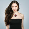 Stunning Silver Tone Statement Flower Medallion With Red String Glass Bubble Necklace Earrings Set, 16"+3" Extension