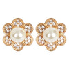 Timeless Classic Statement Simulated 10mm Pearl With Crystal Rhinestone Flower Halo Clip On Earrings, 1" (Cream Pearl Gold Tone)