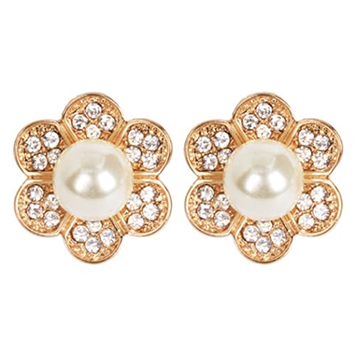 Timeless Classic Statement Simulated 10mm Pearl With Crystal Rhinestone Flower Halo Clip On Earrings, 1" (Cream Pearl Gold Tone)
