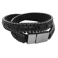 Versatile And Stunning Baguette Crystal Choker Necklace Or Double Wrap Magnetic Clasp Bracelet, 14.5" Black