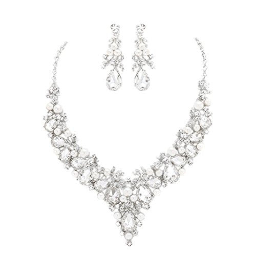 Silver Color Teardrop Crystal Vine Bridal Jewelry Set