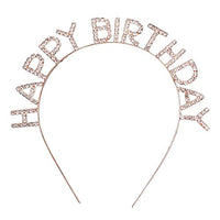 Happy Birthday Crown With Crystal Rhinestones Headband Tiara (Clear Crystal Gold Tone)