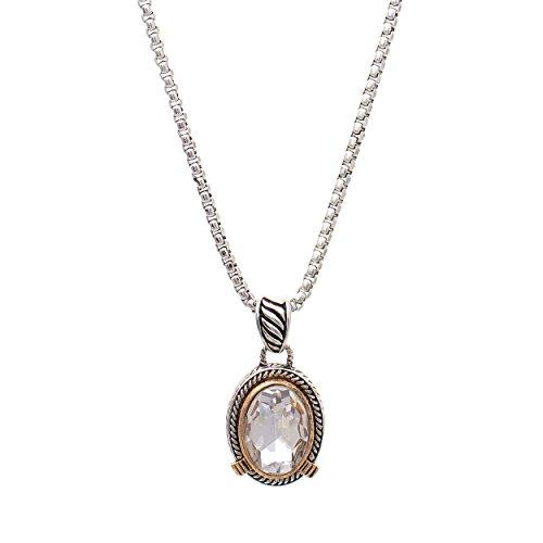 Oval Crystal Pendant Necklace (Silver Tone)