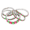 Stunning Statement Set Of 5 Colorful Crystal Rhinestone Stretch Bracelets, 6.75" (Pink And Green Crystal Silver Tone)