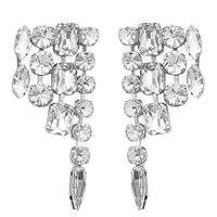 Stunning Statement Waterfall Design Crystal Rhinestone Hypoallergenic Post Earrings, 3.25" (Clear Crystal Silver Tone)
