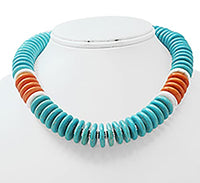 Colorful Western Inspired Turquoise Howlite Flat Beaded Disc Necklace Strand, 18"+3" Extender