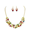 Flower and Vine Glass Crystal Necklace and Earrings Set (Jewel Tones)