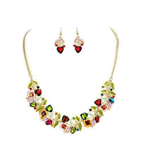 Flower and Vine Glass Crystal Necklace and Earrings Set (Jewel Tones)