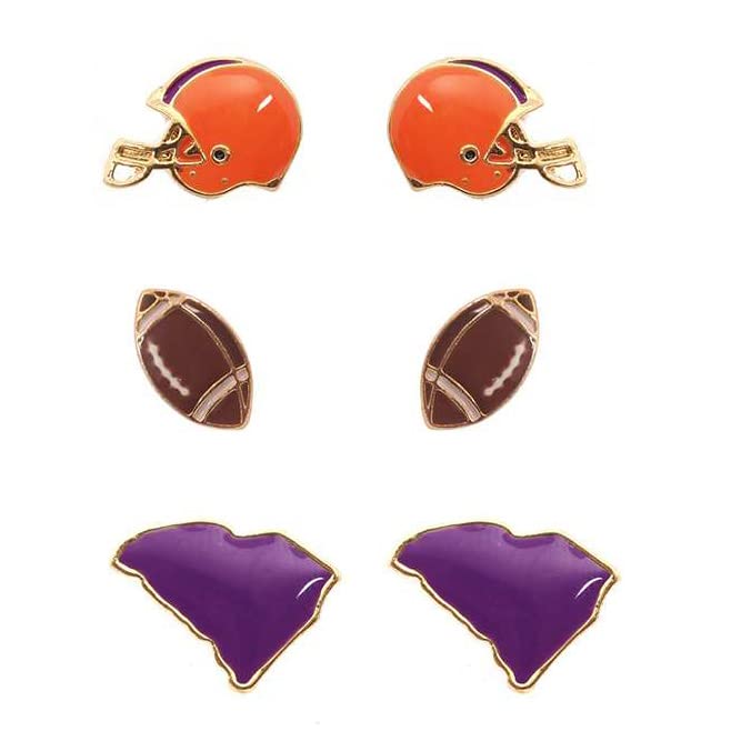 Game Day College Football Enamel Set Of 3 Collegiate Fashion Stud Earrings (South Carolina)