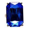 Stunning Emerald Cut Glass Crystal Statement Stretch Band Cocktail Ring,1.5" (Royal Blue Crystal Silver Tone)