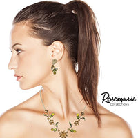 Stunning Gold Tone 3D Metal Flowers With Colorful Resin And Crystal Vine Necklace And Clip On Earrings Gift Set, 16"+3" Extension