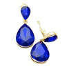 Double Teardrop Crystal Statement Clip On Earrings (Gold Tone/Blue)