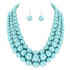 Multi Strand Simulated Pearl Necklace and Earrings Jewelry Set, 18"+3" Extender (Teal Blue Silver Tone)