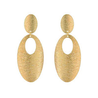 Stunning Grooved Textured Metal Elongated Oval Hoop Statement Clip On Earring, 2.75" (Gold Tone)