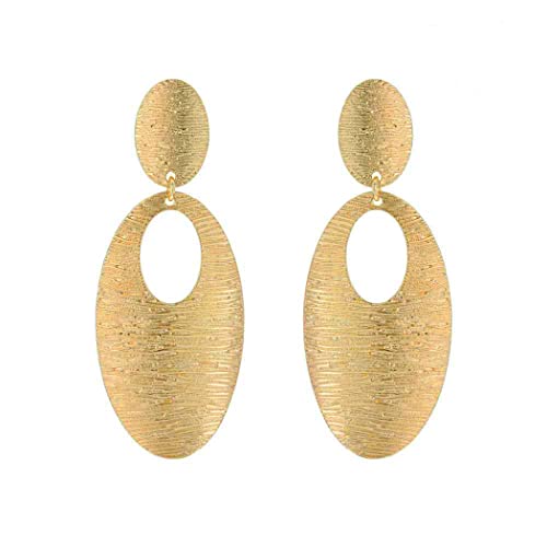 Stunning Grooved Textured Metal Elongated Oval Hoop Statement Clip On Earring, 2.75" (Gold Tone)
