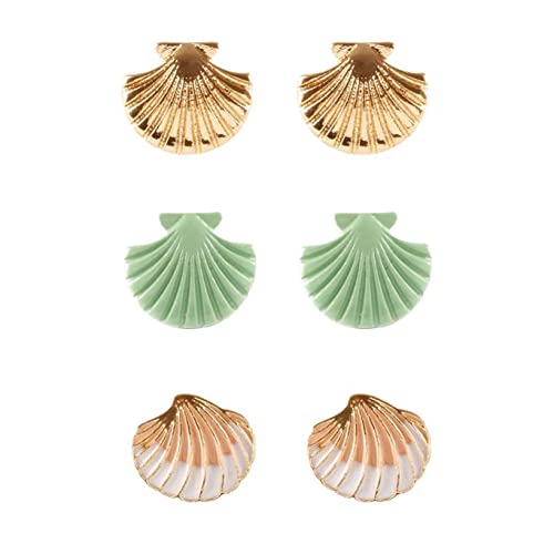 Rosemarie Collections Women's Beach Stud Earrings Set of 3 Starfish Sand Dollar Shell (Enamel Shells)