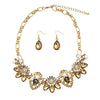 Mesmerizing Art Deco Crystal Flowers Statement Necklace Earrings Bridal Gift Set, 15"+3?Ç¥ Extender (Topaz Crystal Gold Tone)