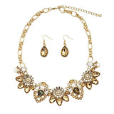 Mesmerizing Art Deco Crystal Flowers Statement Necklace Earrings Bridal Gift Set, 15