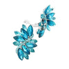 Crystal Cluster Statement Clip On Earrings (Silver Tone Aqua Blue)