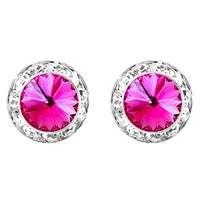 Timeless Classic Hypoallergenic Post Back Halo Earrings Made With Swarovski Crystals, 15mm-20mm (15mm, Fuchsia Pink Silver Tone)