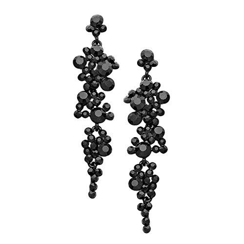 Crystal Rhinestone Bubble Dangle Statement Earrings (Jet Black)