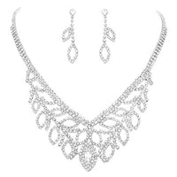 Dramatic Neckline Vintage Style Crystal Collar Necklace And Hypoallergenic Earrings Bridal Set, 15"+3" Extender (Silver Tone Clear Crystal V Shape)