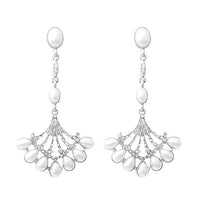 Stunning Vintage Vibes Simulated Pearl And Pave Crystal Statement Silver Tone Chandelier Fan Hypoallergenic Post Back Bridal Earrings, 2.25"