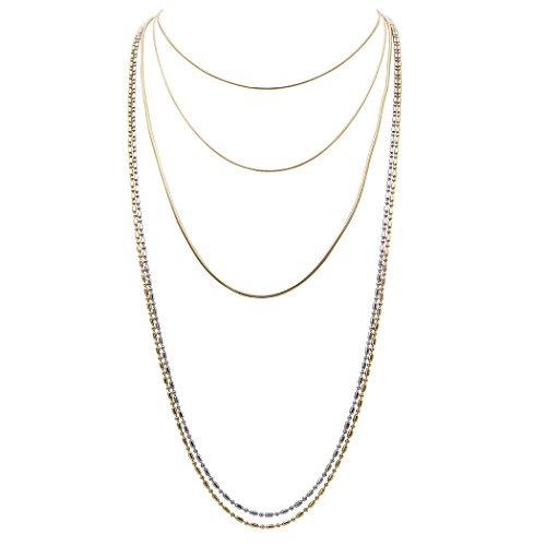 Two Tone Multi Chain Long Necklace Set