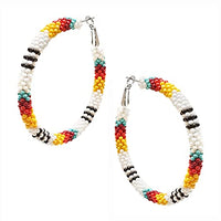 Colorful Western Inspired Seed Bead Lever Hoop Earrings, 2.25" (White Background)