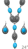 Stunning Vintage Western Style Conchos And Semi Precious Turquoise Howlite Stone Y-Drop Necklace Earring Gift Set, 24"+3" Extender