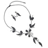 Stunning Petite Metal Mesh Flower With Crystal Accents Bridal Necklace And Dangle Earrings Jewelry Set, 15"+3" Extension (Jet Black)