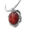 Stunning Silver Tone Statement Flower Medallion With Red String Glass Bubble Necklace Earrings Set, 16"+3" Extension
