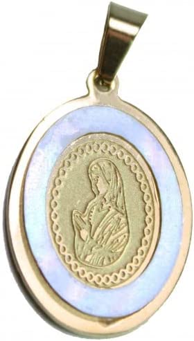 Stainless Steel Gold Plated Virgin Mary Pendant With Opal On Gold Plated Sterling Silver Made In Italy Chain Necklace (Rope Chain With Adjustable Slide, 22")