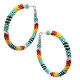 Colorful Western Inspired Seed Bead Lever Hoop Earrings, 2.25