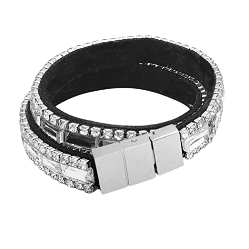 Stunning Baguette Crystal Double Wrap Magnetic Clasp Bracelet, 14.5" Clear