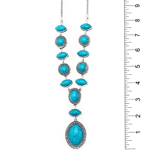 Rosemarie & Jubalee Women?Ã‡Ã–s Statement Cowgirl Western Boho Style Natural Dyed Howlite Stone Necklace and Earrings Set, 22"+2" Extender (Turquoise Blue)