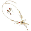 Stunning Metal Mesh Floral Statement Dangling Necklace Earring Set, 16"+3" Extender (Gold Tone Multicolor Crystals)