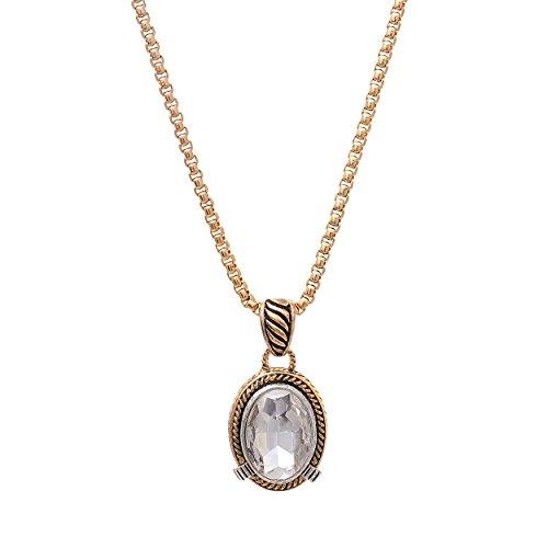 Oval Crystal Pendant Necklace (Gold Tone)