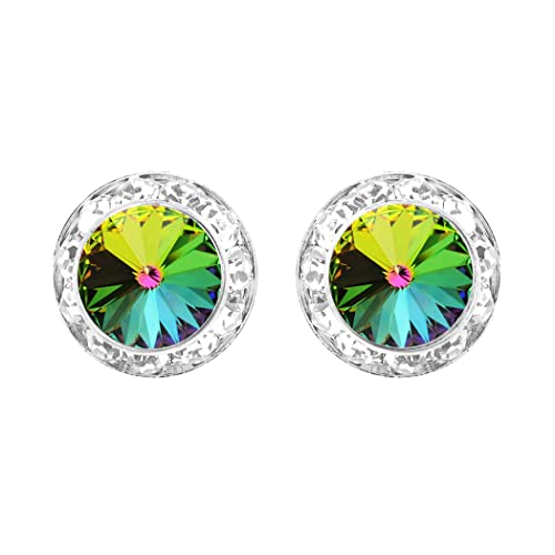 Timeless Classic Hypoallergenic Post Back Halo Earrings Made With Swarovski Crystals, 15mm-20mm (15mm, Vitrail Rainbow Crystal Silver Tone)