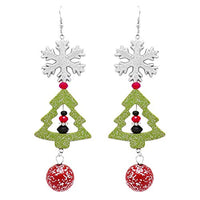 Whimsical Christmas Holiday Themed Fun Glitter Christmas Tree Snowflake Extra Long Shoulder Duster Dangle Earrings, 5"