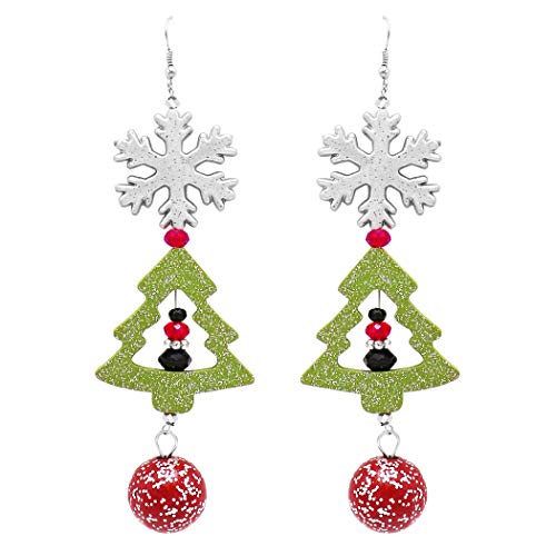 Whimsical Christmas Holiday Themed Fun Glitter Christmas Tree Snowflake Extra Long Shoulder Duster Dangle Earrings, 5"