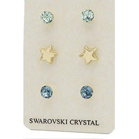 Swarovski Pastel Blue Crystal Stud Earring Set (Gold Star)