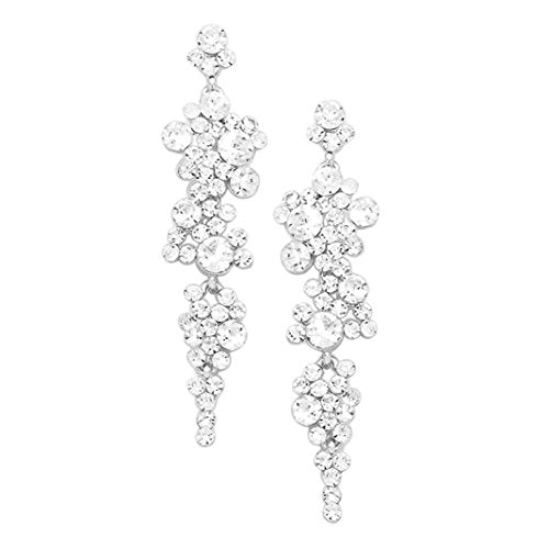 Crystal Rhinestone Bubble Dangle Statement Earrings (Clear Crystal Silver Tone)