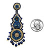 Peyote Stitch Seed Bead With Fringe Statement Post Earrings, 3.25" (Navy Blue)