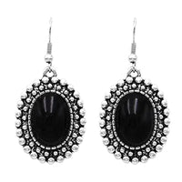 Western Style Silver Tone Concho Medallion with Natural Howlite Necklace Earrings Set, 26"+3" Extension (Black)