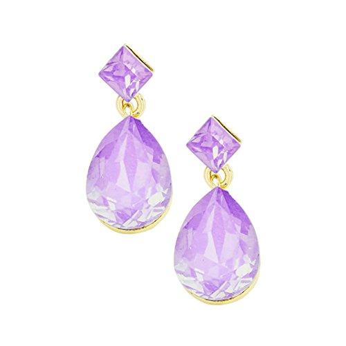 Opalescent Glass Crystal Square Teardrop Dangle Earrings (Purple)