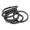 Stunning Statement Set Of 5 Colorful Crystal Rhinestone Stretch Bracelets, 6.75" (Jet Black Crystal Hematite Tone)