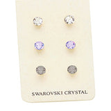 3 Pair Petite Swarovski Crystal Stud Earrings (Purple)