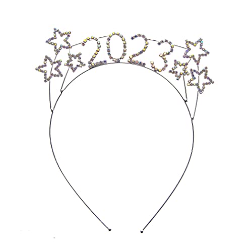 Sparkly Crystal Rhinestones 2023 New Year's Headband Tiara Decoration (2023 AB Crystal Silver Tone)