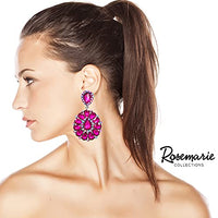 Dramatic Teardrop Crystals Long Shoulder Duster Clip On Style Earrings, 3.5" (Fuchsia Pink Crystal Silver Tone)